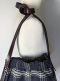 Sac / besace en toile / anse en cuir marron foncé : SACHA GRIS