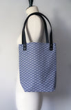 Sac en toile / anses en cuir noir : Vague bleue