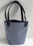 Sac en toile / anses en cuir noir : Vague bleue